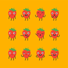 Strawberry character set different options and emotions