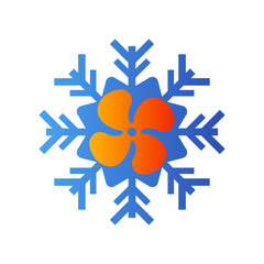 Icono plano helice en copo de nieve en azul y naranja