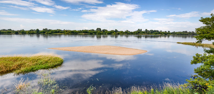 Sandbank or sandbar, little island on the biggest and wild river in Poland - Wisla.