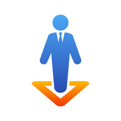 Icono plano hombre de negocios en triangulo en azul y naranja