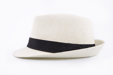White Straw hat fasion for man isolated on white background