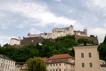 Fototapeta na wymiar Castle Hohensalzburg (Festung Hohensalzburg). Built at the behest of the Prince Archbishop of Salzburg-one of the largest medieval castles in Europe