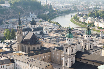 Air view of the historic city of Salzburg