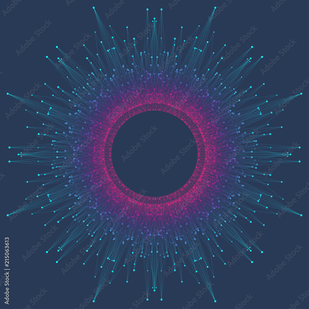 Poster Big data visualization. Graphic abstract background communication. Perspective backdrop visualization. Analytical network complex. Vector illustration.