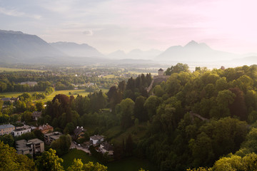 Beautiful view from the Hohensalzburg fortress, a panorama of Salzburg