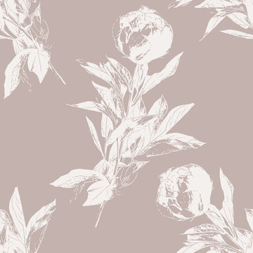 Peony flower silhouette seamless pattern