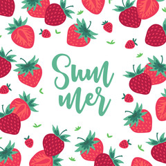 Greeting card with strawberry on white background