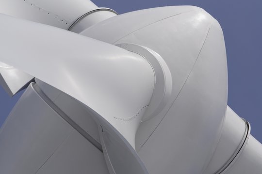 Rotor of a wind turbine in front of blue sky