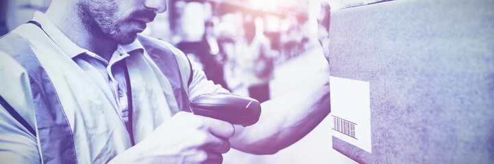 Worker scanning barcodes on boxes