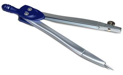 Blue Drawing Compass Isolated on White Background - Detailed Illustration, Vector