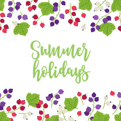 Fruit greeting card with seamless border - red, black, white currant