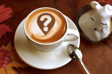 Coffee cup with question mark
