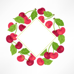 Fruit greeting card with cherry and rhombus blank label