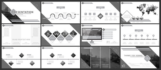 A set, black white version, elements of infographics, white background.Themes, presentations.Slide set.Use business presentations,corporate reports,marketing, advertising,anniversaries booklets banner