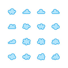 Cloud flat line icons. Clouds symbols for data storage, weather forecast. Thin signs for hosting. Pixel perfect 48x48. Editable Strokes.