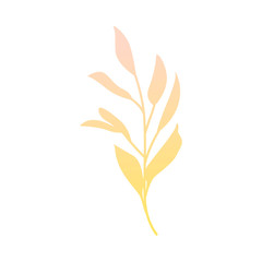 Fototapeta na wymiar Autumn plant branch with yellow leaves - seasonal natural object for floral design in flat style. Decorative fall element isolated on white background in vector illustration.