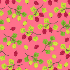 Fruit seamless pattern with gooseberry on pink background