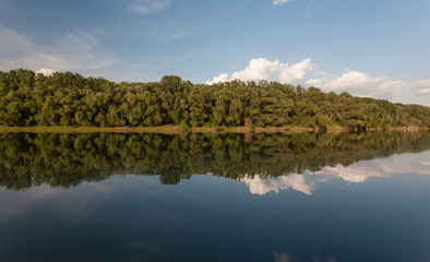 summer landscape with river and blue sky
