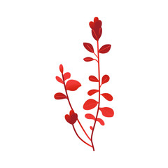 Red autumn branch of leaves isolated on white background - seasonal decorative element for autumn natural design in flat style. Tree or grass foliage in gradient vector illustration.