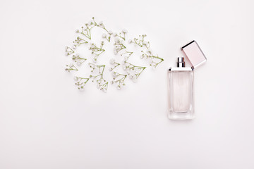 perfume and flower petals top view