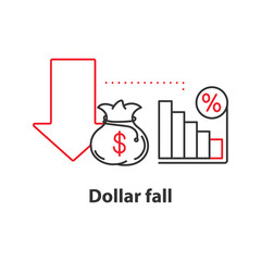 Dollar fall concept icon. Profit decline idea thin line illustra