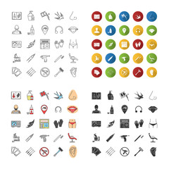 Tattoo studio icons set
