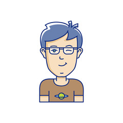 Vector character illustration of man face in cartoon linear