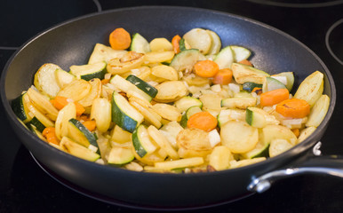 cooked dinner in a pan on the stave