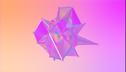 illustration of a shape metamorphosis of a polygonal semi transparent model. Multicolor polygonal 3D blot.