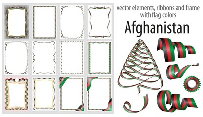 vector elements, ribbons and frames with flag colors Afghanistan, template for your certificate and diploma