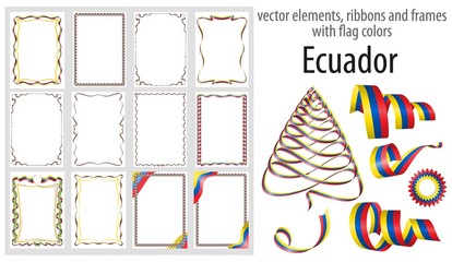 vector elements, ribbons and frames with flag colors Ecuador, template for your certificate and diploma