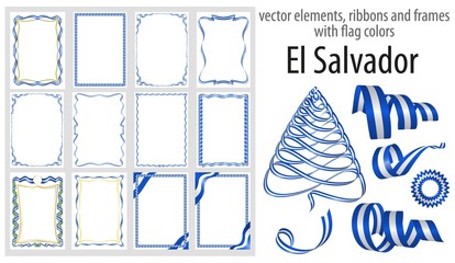 vector elements, ribbons and frames with flag colors El Salvador, template for your certificate and diploma
