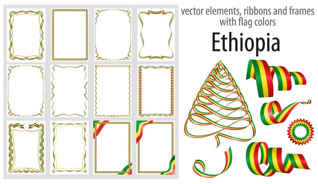 vector elements, ribbons and frames with flag colors Ethiopia, template for your certificate and diploma