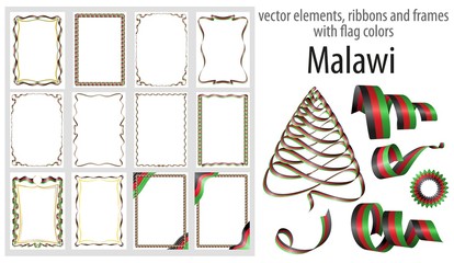 vector elements, ribbons and frames with flag colors Malawi, template for your certificate and diploma