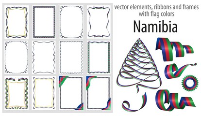 vector elements, ribbons and frames with flag colors Namibia, template for your certificate and diploma