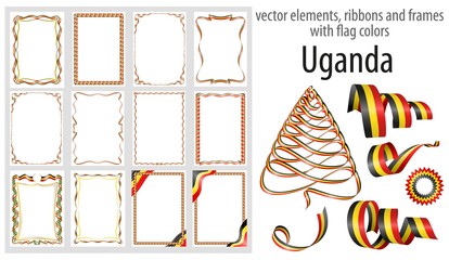 vector elements, ribbons and frames with flag colors Uganda, template for your certificate and diploma