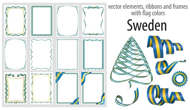vector elements, ribbons and frames with flag colors Sweden, template for your certificate and diploma