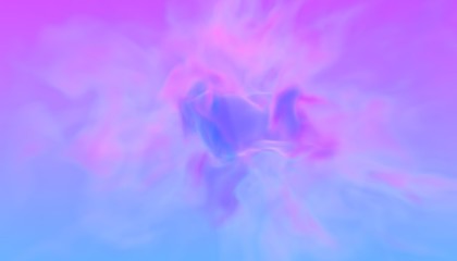 Turbulent swirl of two neon color smokes cyan and violet in retro disco style. 3D illustration design of futuristic colorful blast. Illustration of abstract glowing ink on colorful background.