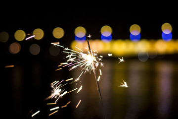 Sparkler. Christmas and New Year Lights.