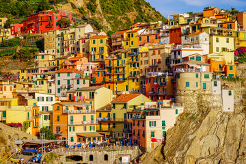 Beautiful view on a small Italian city of Manorola in Cinque Terre region.