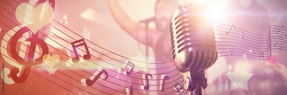 Poster composite image of close-up of microphone