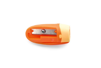Pencil sharpener on white background. Stationery for school