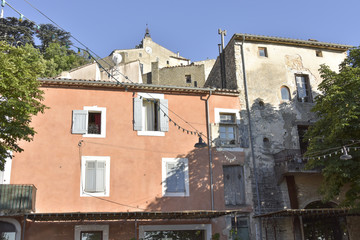 houses and old church of  the village Bonnieux, Provence, France, massif of Luberon, region Provence-Alpes-Côte d'Azur