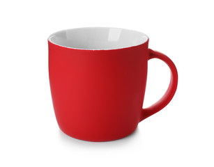 Red ceramic cup isolated on white