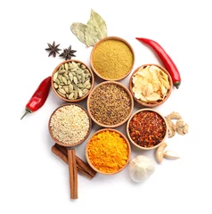 Foto op Canvas Beautiful composition with different aromatic spices on white background © New Africa