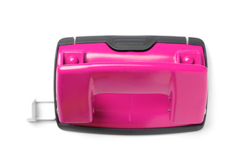 Colorful hole puncher on white background. School stationery