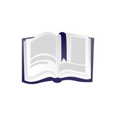 Open book with hardcover and paper pages with text and bookmark isolated on white background - literary object for education or reading leisure concept in vector illustration.