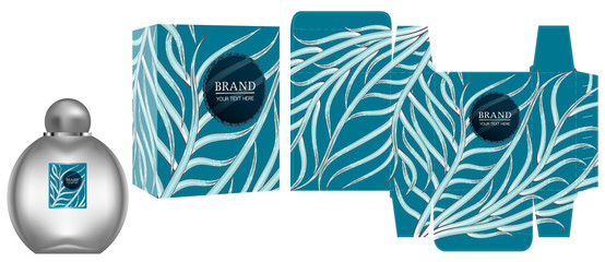 packaging design, label on cosmetic container with blue luxury box design template and mockup box. vector illustration.