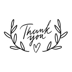 Hand drawn lettering for saying Thank you! on Thanksgiving Day. Vector decor elements for card and poster design. 