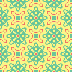Multi colored seamless floral background. Pink blue green and yellow pattern